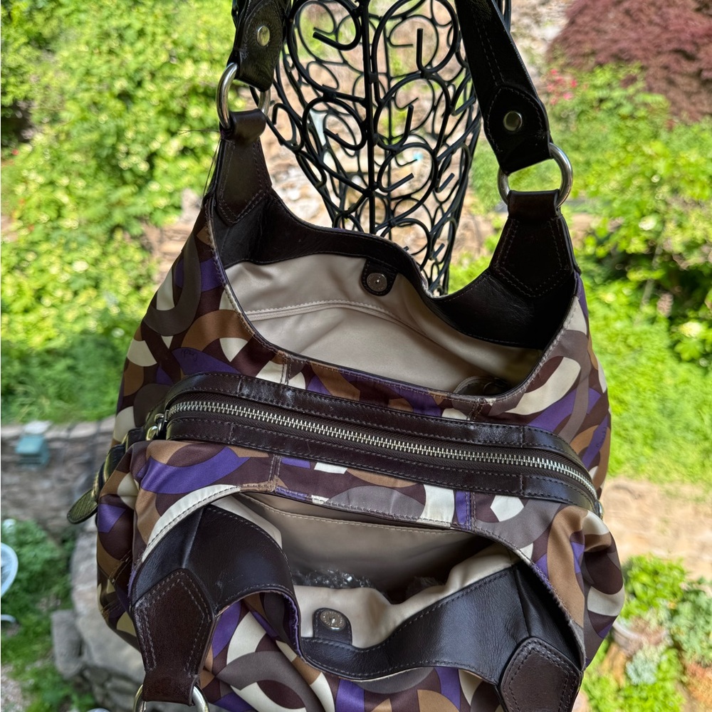 Coach Optic Legacy Hobo Shoulder Bag β Brown, Cream, & Purple Print - Picture 4 of 5